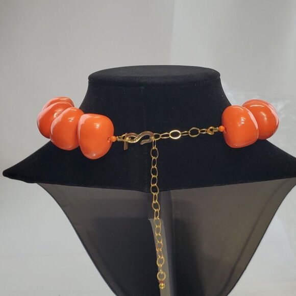 Vintage Kenneth Lane Orange Chunky Lucite Necklace Signed 1980's - Picture 5 of 14